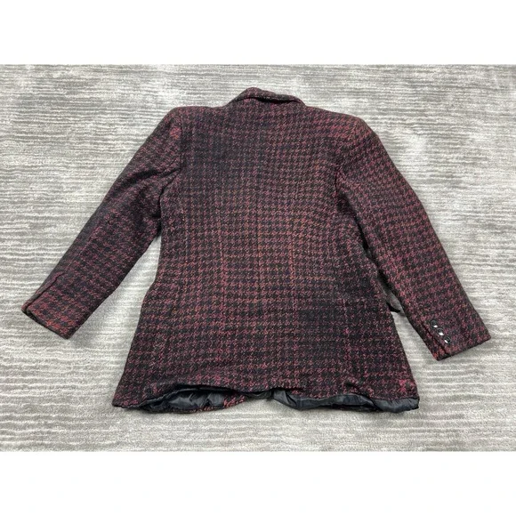 Liz Claiborne Collection Blazer Medium Womens Red Black Houndstooth Wool‎ Blend - Picture 7 of 10